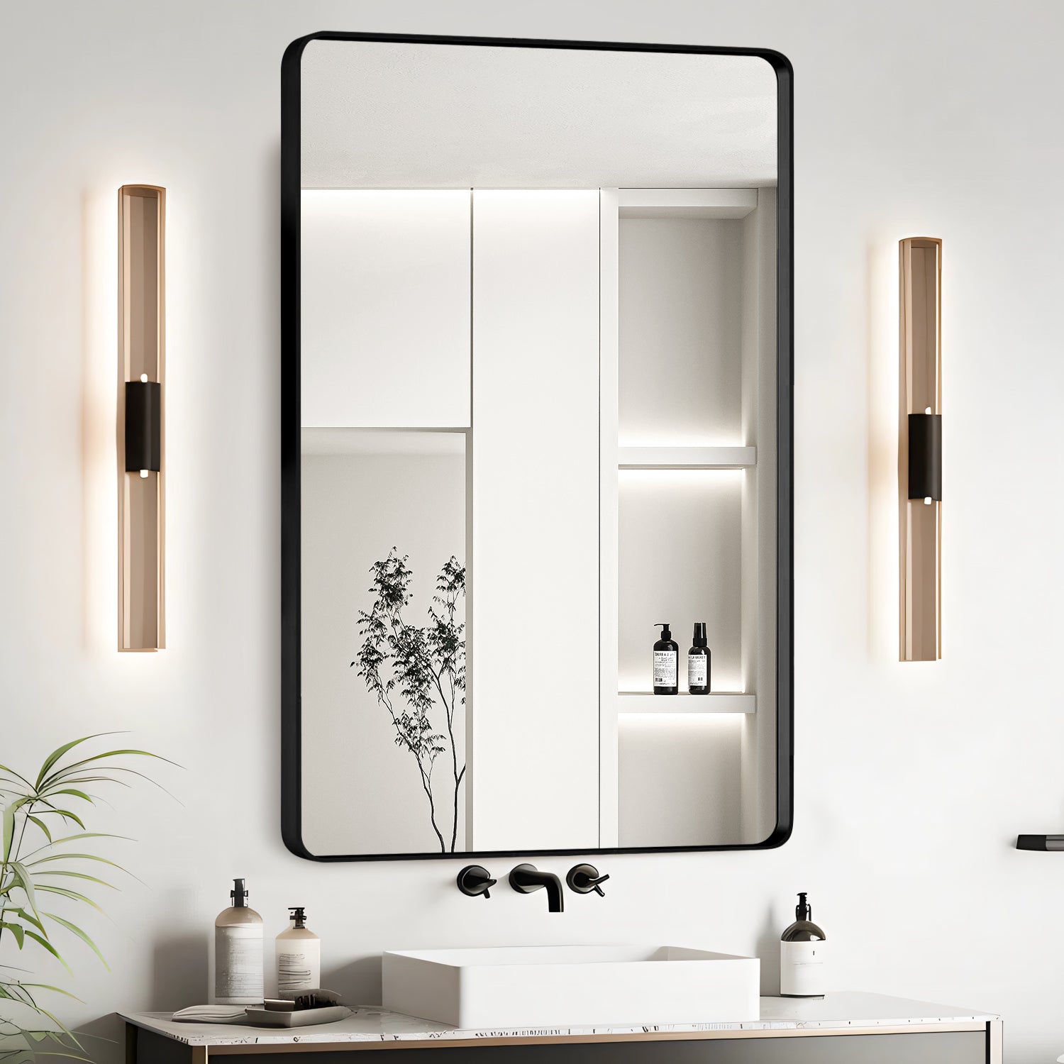 24x36 Inch Black Aluminium Frame Bathroom Mirror