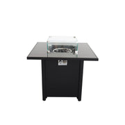 Black Powdercoated Metal Fire Pit with Smoked Glass Top and Steel Construction