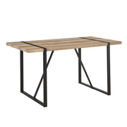 Modern Rustic Industrial 55' Dining Table with MDF Tabletop and Black Metal Legs for 4-6 Person