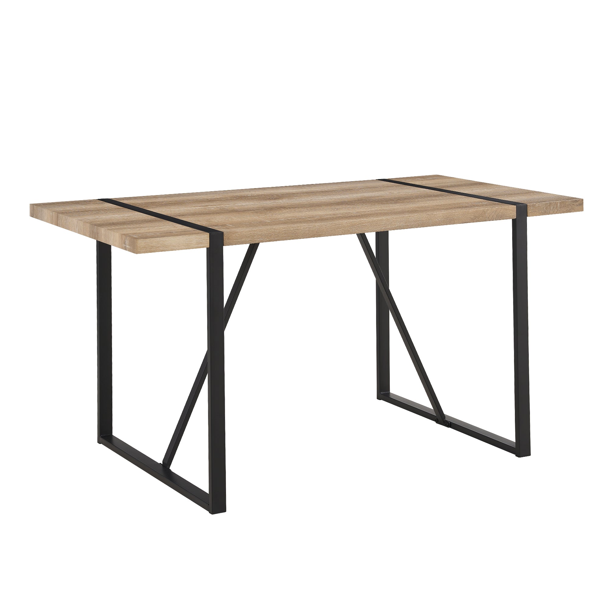Modern Rustic Industrial 55' Dining Table with MDF Tabletop and Black Metal Legs for 4-6 Person