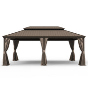 14' X 22' Hardtop Gazebo, Upgraded Metal Gazebo with Drainage System, Dual-Layer Galvanized Steel Roof, Curtain and Netting, Outdoor Shelter Canopy for Patio, Garden, and Backyard, Brown