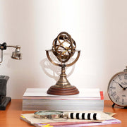 Decorative 4' Brass Armillary Sphere with Wood Base for Desk or Shelf Display