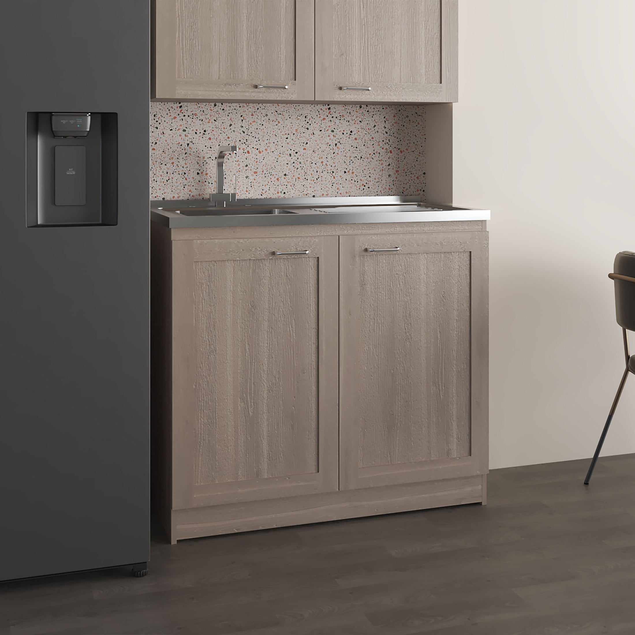 Zurich 39' Wide Utility Sink, Base Cabinet Two-Door Cabinet With Two Shelves, Stainless Steel Sink, Laundry Room, Garage Sink, Light Gray
