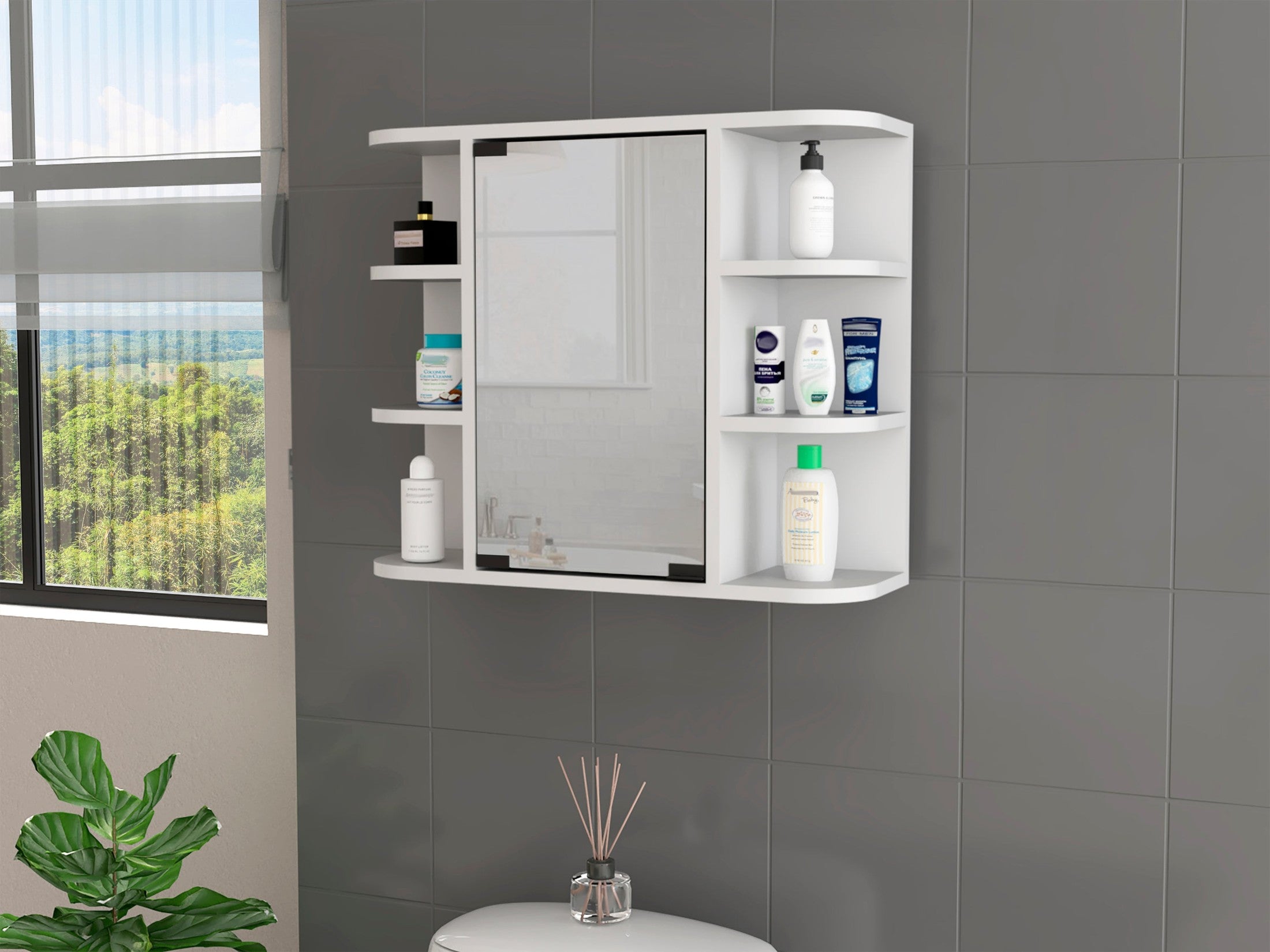 Valdez Medicine Cabinet With Six Shelves, Mirror Cabinet