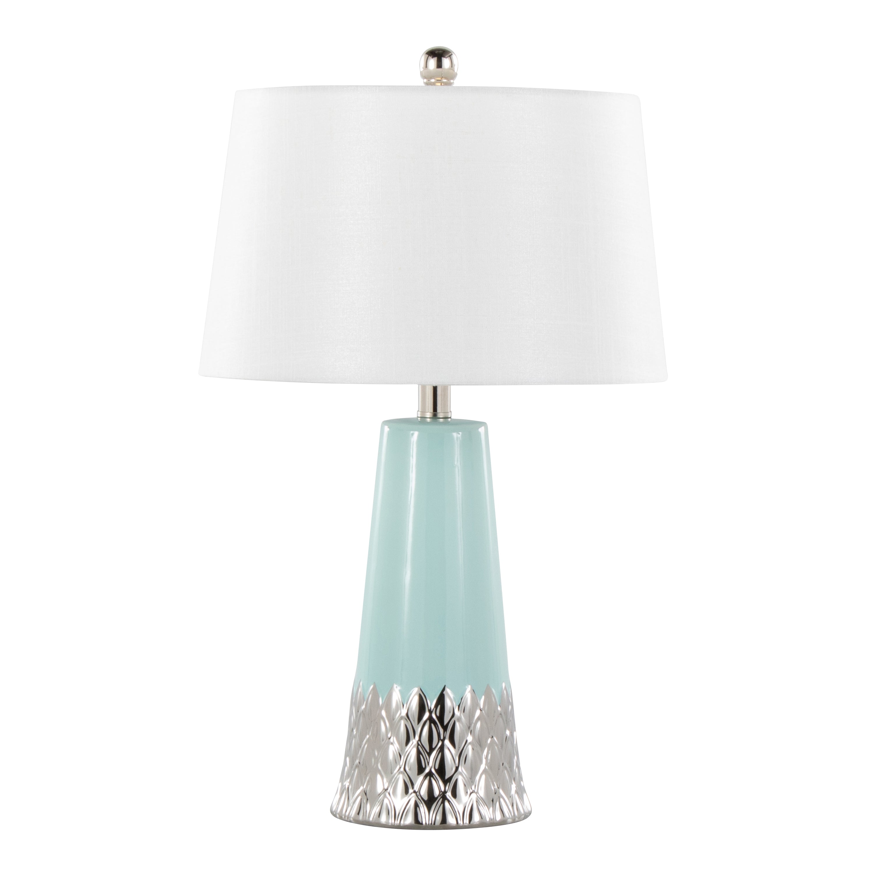Penelope 22' Contemporary Ceramic Table Lamp with Tiffany Blue & Silver Ceramic Body and White Shade by LumiSource