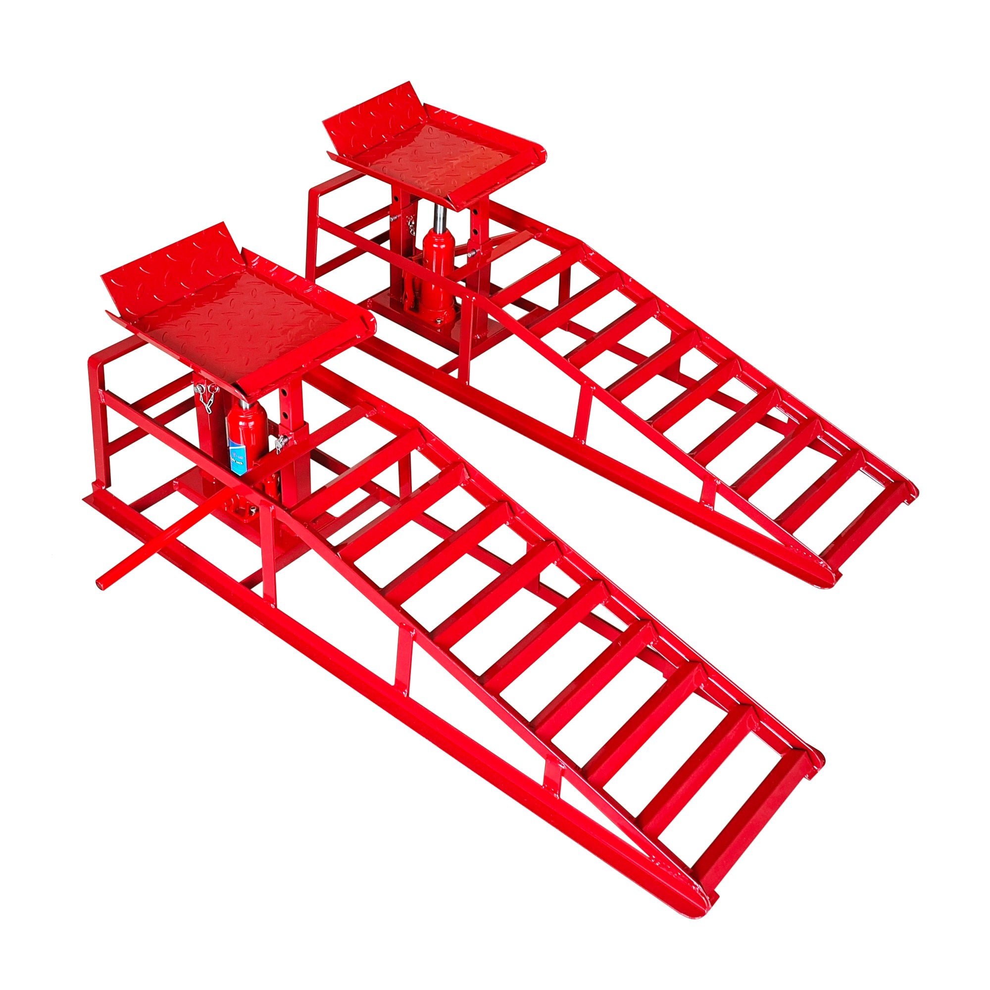 Hydraulic Car Ramps, 2 Pack Car Ramp High Lift, 11000LBS Automotive Truck Cars Service Ramps, Low Profile Oil Change Ramps with Support Jack for Car Truck Trailer Garage Repair (Red)