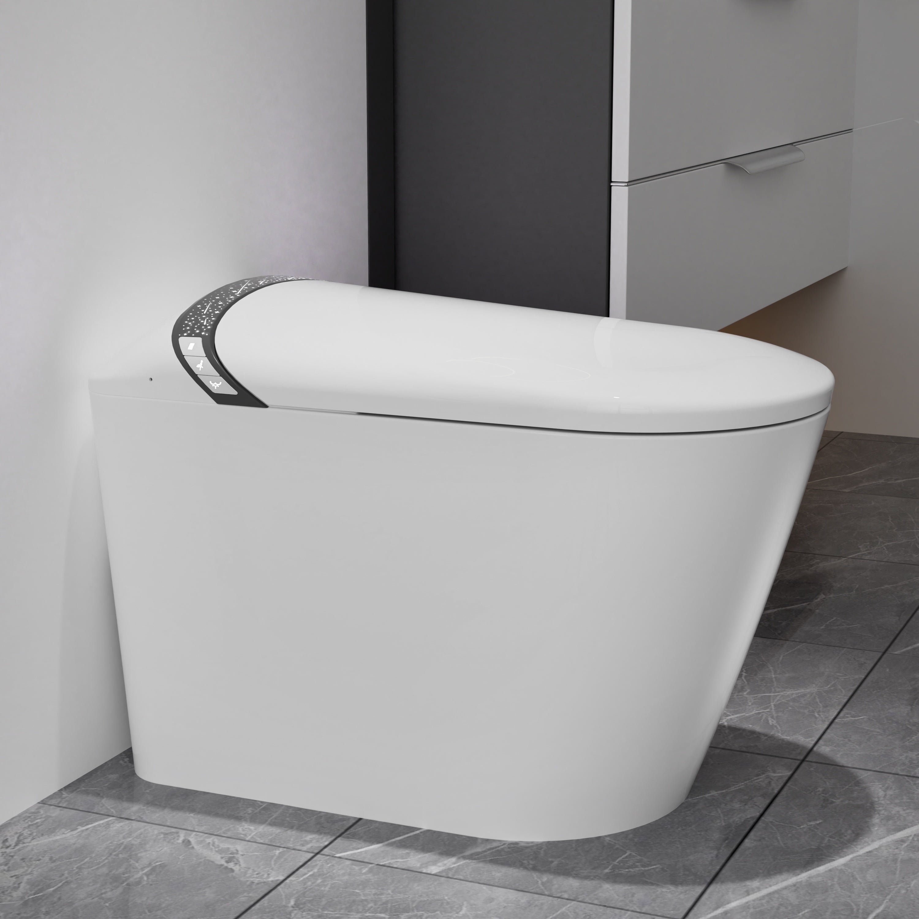 Elongated Smart Toilet with Bidet Built In,Tankless Design For Bathroom, Auto Open/Close Seat, Foot Kick, LED Display,Night Light, Warm Water & Dryer,White