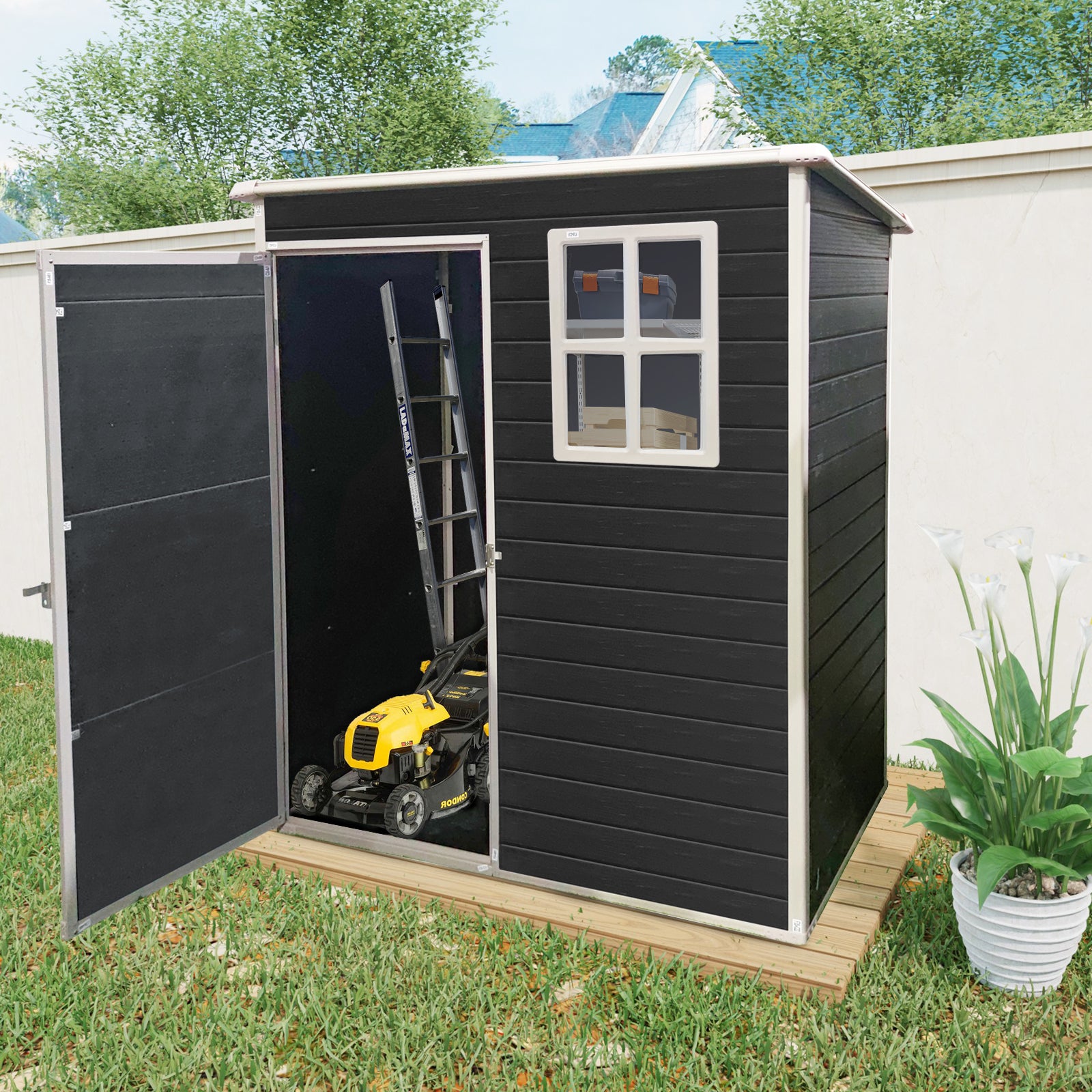 5 ft x 3 ft Outdoor Plastic Storage Shed with floor,Black (W540S00041)