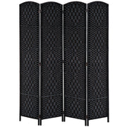 HOMCOM 6' Tall Wicker Weave 4 Panel Room Divider Privacy Screen - Black