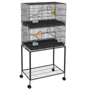 PawHut Double Stackable Bird Cage with Stand, Wooden Swing, Rope Ladder & Wheels for Canaries, Lovebirds Finches, Budgie Cage with Storage Shelf, Removable Tray, Wooden Perches & Food Containers
