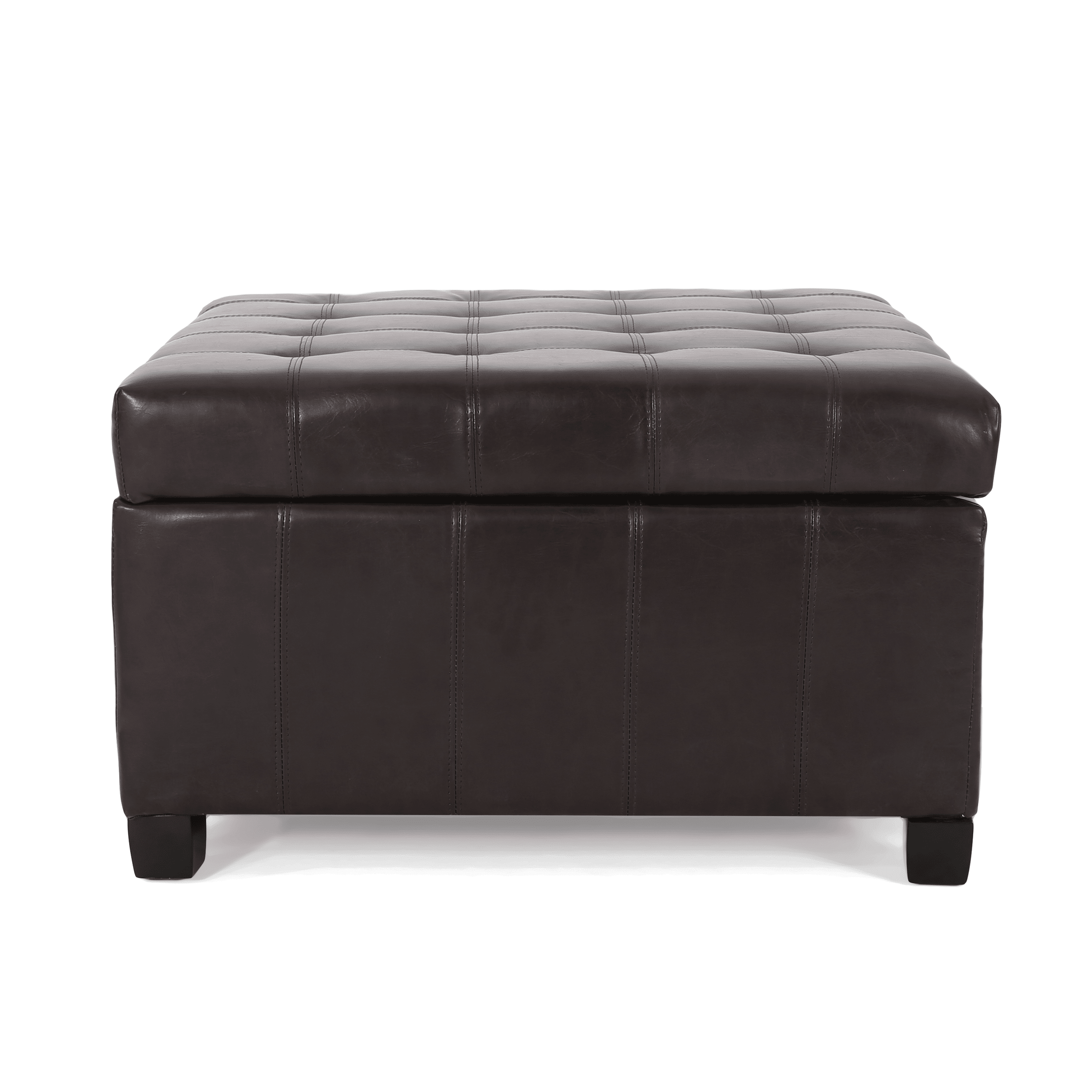 ISABELLA Contemporary Ottoman with Storage, Brown PU Upholstery, 31 Inch