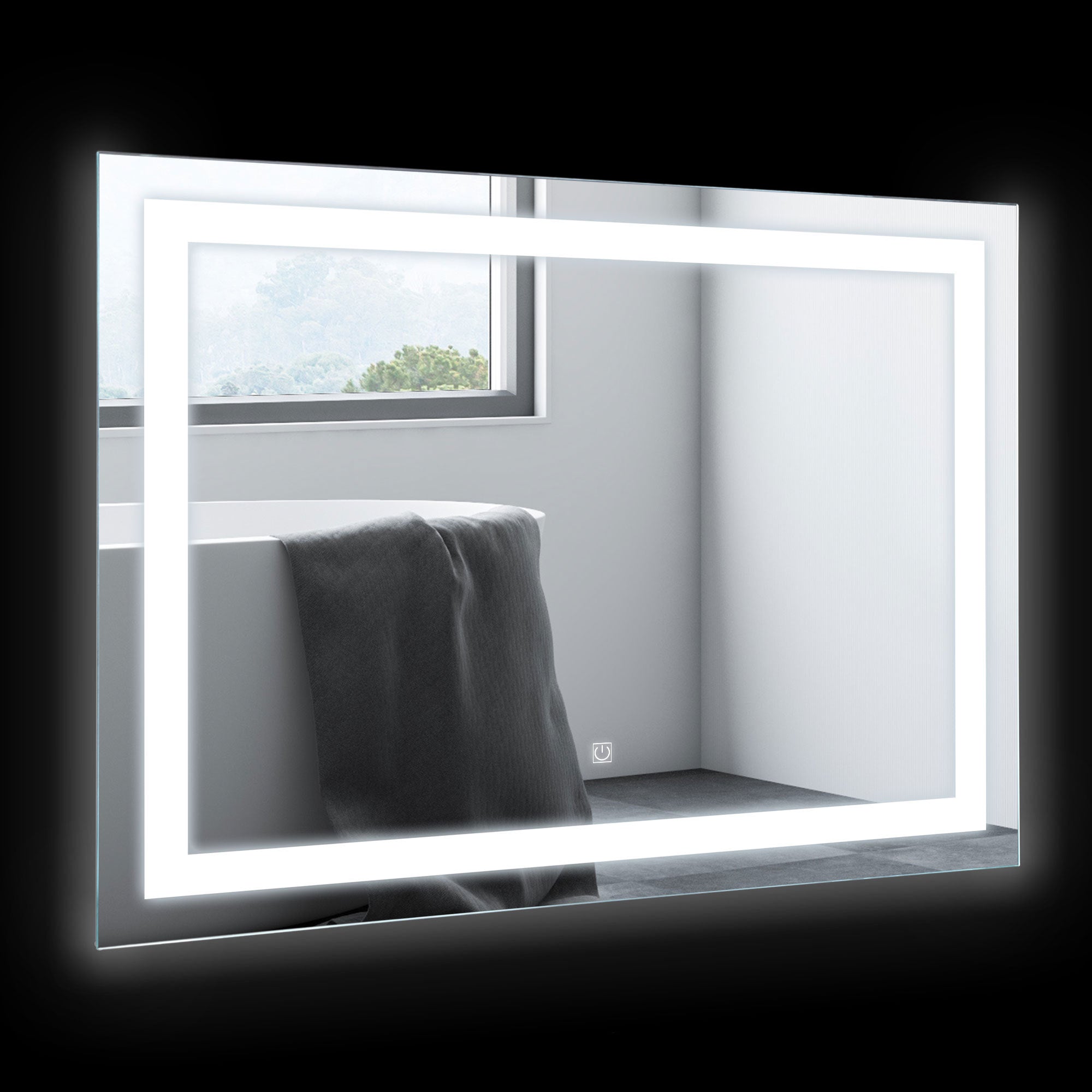 HOMCOM 32' x 24'' LED Illuminated Bathroom Mirror, Wall Mounted Vanity Mirror with Dimmable Memory Touch, Waterproof, Horizontally or Vertically, Silver