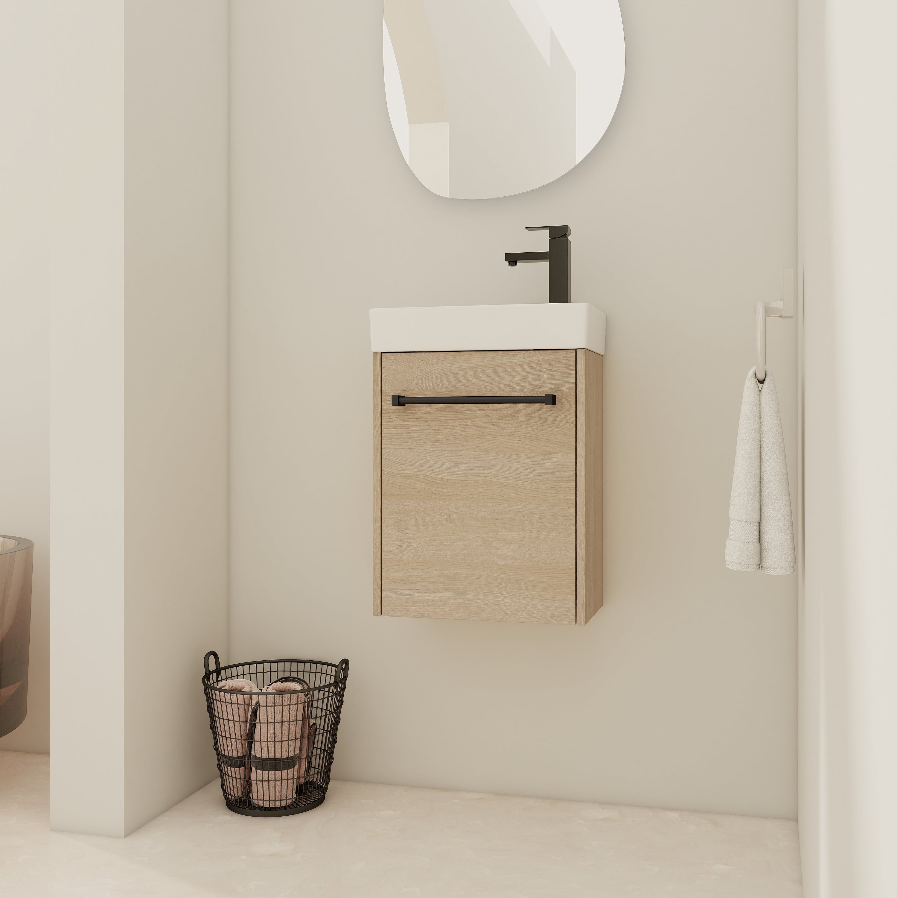 16'' Floating Wall-Mounted Bathroom Vanity with Ceramic Sink & Soft-Close Cabinet Door, For Small Bathroom