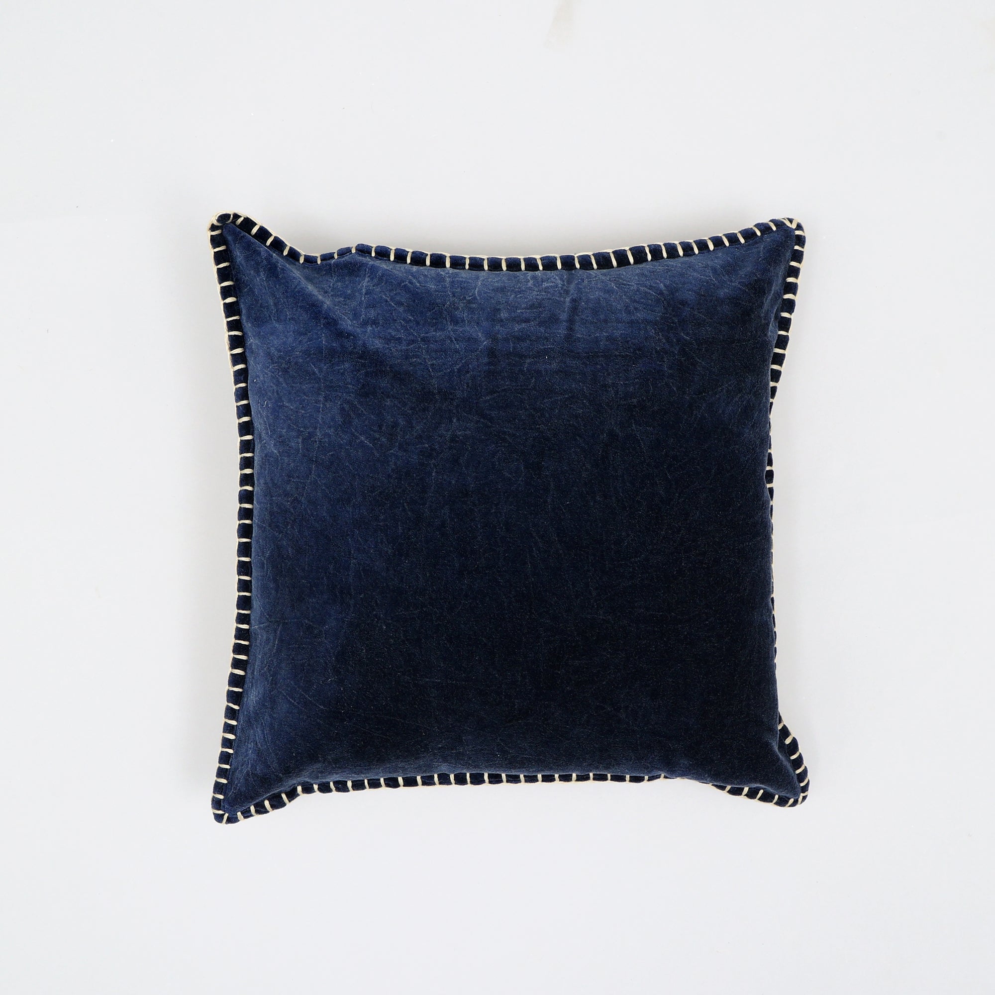 Stonewashed Cotton Velvet Throw Pillow with Decorative Handstiched Edges-19X19'