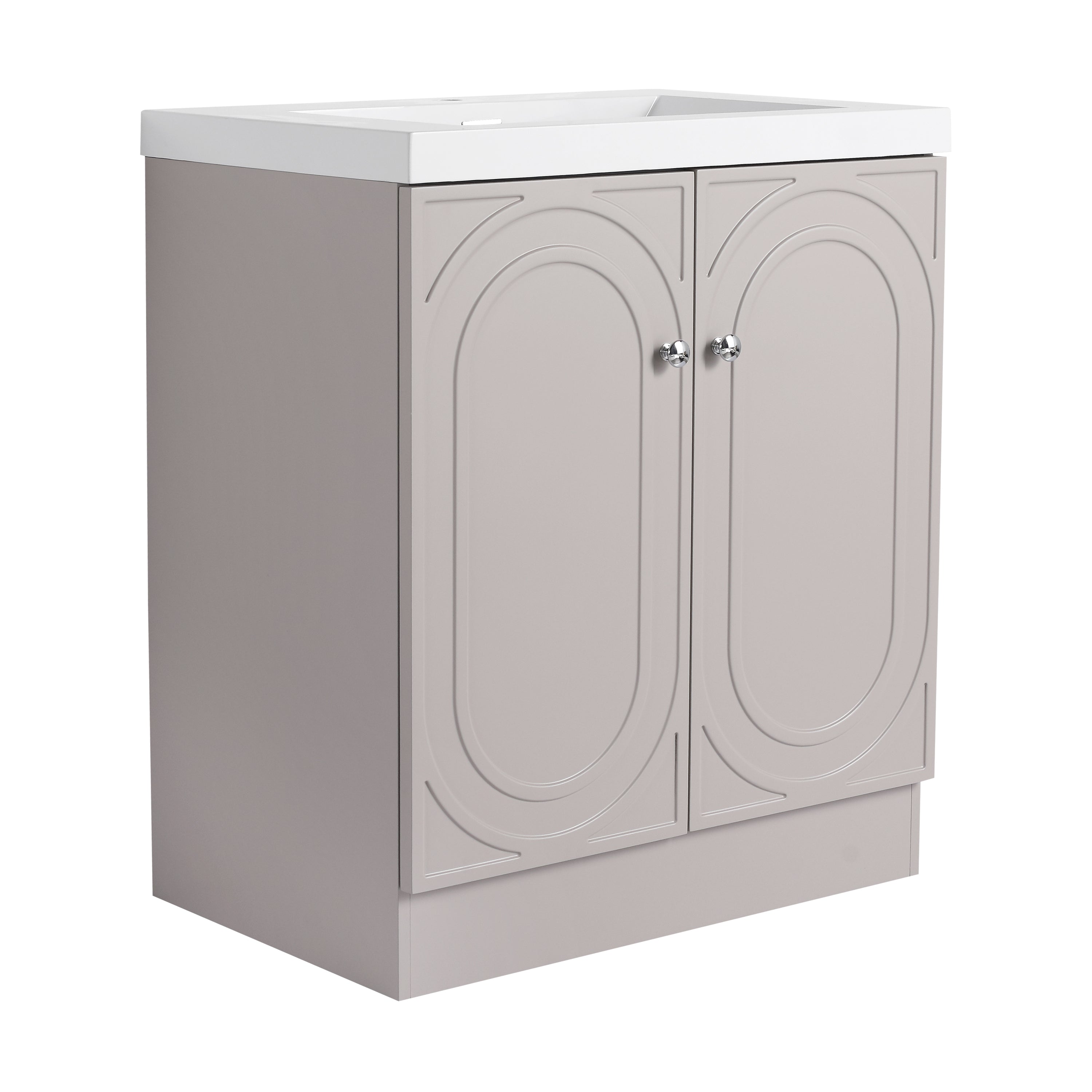 Modern Freestanding Bathroom Vanity with White Resin Sink & Soft-Close Doors in Khaki Plywood, 30 Inch