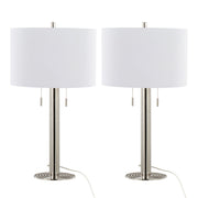 Master 29' Contemporary Metal Table Lamp in Polished Nickel and White Linen Shade from Grandview Gallery by LumiSource - Set of 2