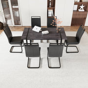 59 ' Dining Table Rural Industrial Rectangular MDF Black Set and PU Armless Dining Chair Set, 6 pieces. Kitchen Black Metal Table Leg Dining Chair Set
