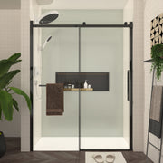 S-RM6076TB 56-60'W x 76'H Sliding Shower Door, 8mm Frameless Glass Shower Door with Matte Black Hardware, Towel Bar and Handle,Drop Shipping available