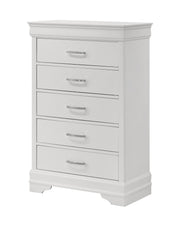 5-Drawer Tall Chest Modern 1pc White Texture Finish Solid Wood Wooden Crystal Tufted Handle Bedroom Home Furniture