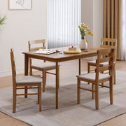 Original wood color solid wood dining table and chair set 5 pieces dining room table and chair set including 1 rectangle table + 4 back chairs Practical household wooden dining table and chair set