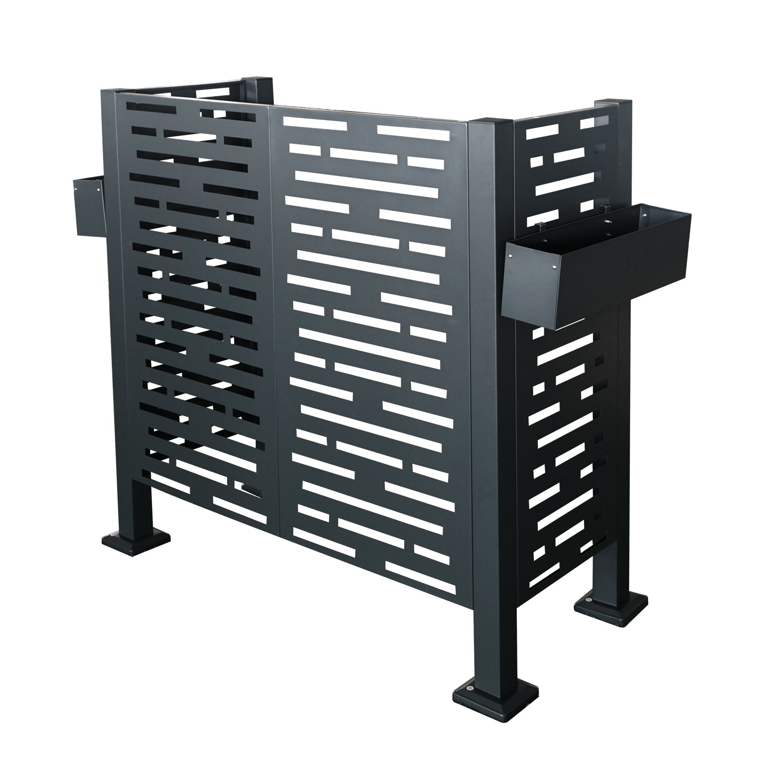 Charcoal Metal Privacy Fence Cover for Outdoor Air Conditioner Units with Flower Boxes
