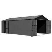 12x20FT Outdoor Metal Garage Shed, Extra Large Metal Carport with Lockable Double Hinged Doors, Heavy Duty Car Shelter for Car, Truck, Motorcycle and Lawn Equipment, Dark Grey