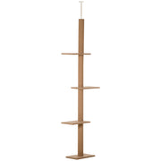 PawHut Floor-to-Ceiling Cat Tree Cat Climbing Tower with Sisal-Covered Scratching Posts Natural Cat Tree Activity Center for Kittens Cat Tower Furniture, Brown