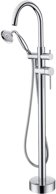 Freestanding Tub Filler Bathtub Faucet Chrome with Hand Held Shower Floor-Mount