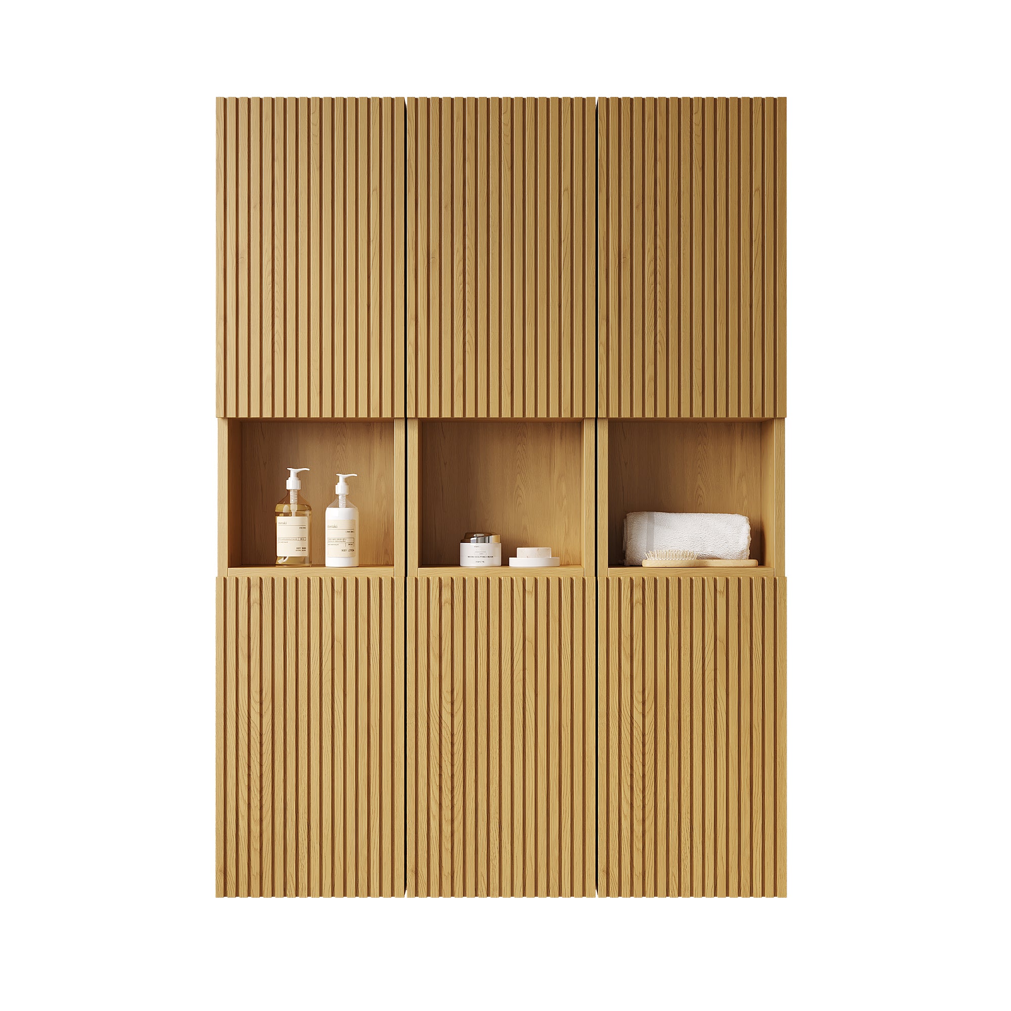 MITCH 41' Bathroom Wall Mounted Cabinet, Composed of 6 Cabinets with Doors, Can be Used in Combination or Individually, Suitable for Bathroom, Living Room, and Laundry, Corolla Oak Woodgrain Color