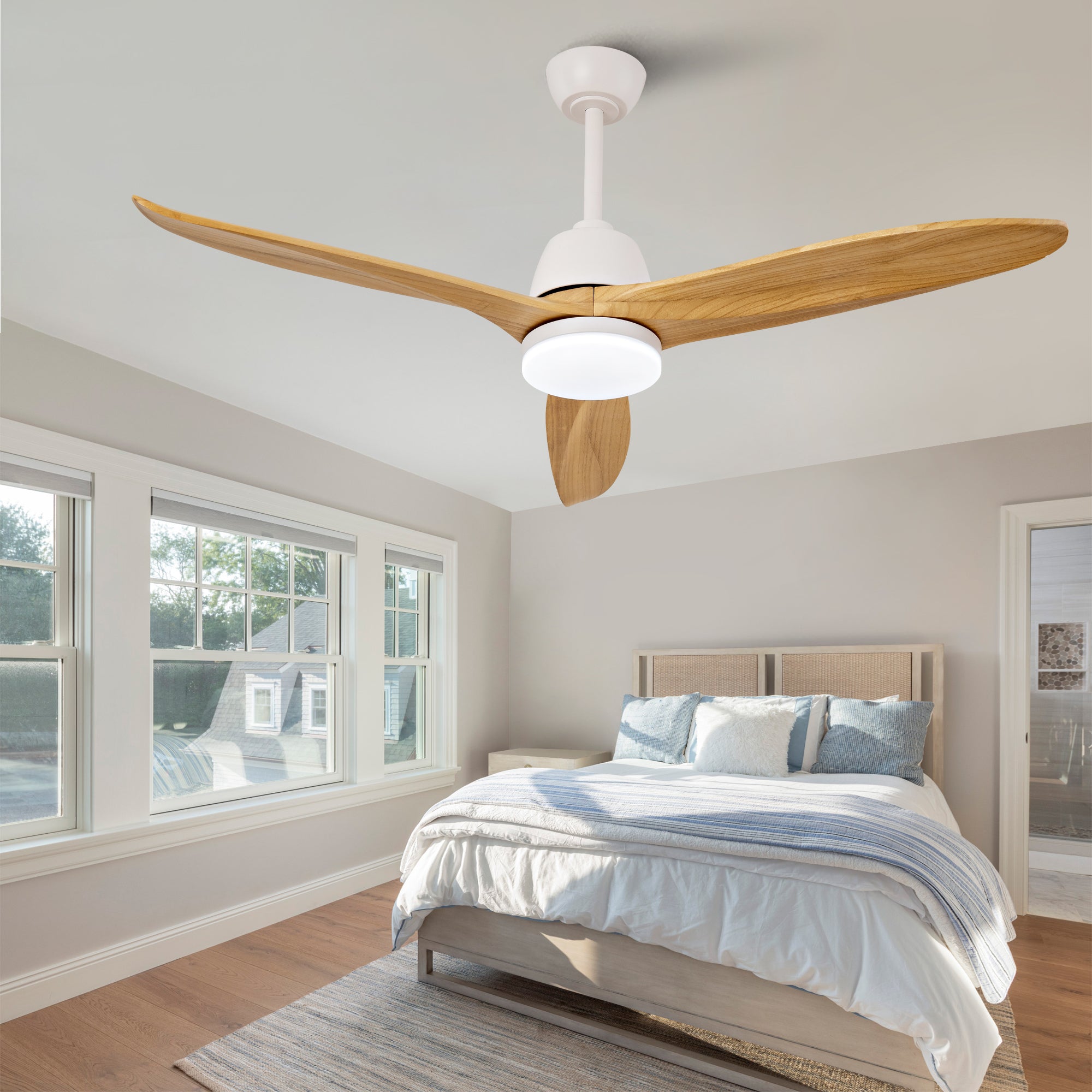 Hot sales 52 Inch Indoor Gold Ceiling Fan With Dimmable LED Light 3 Solid Wood Blades Remote Control Reversible DC Motor
