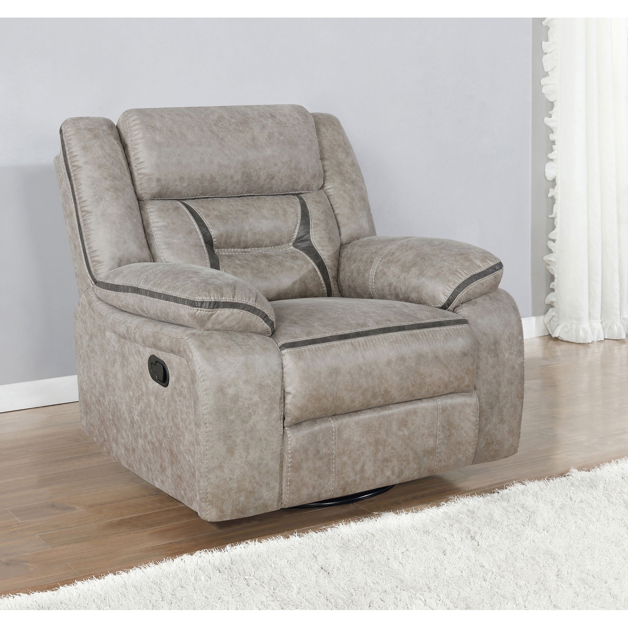 Brazelton Taupe Upholstered Swivel Glider Recliner with Pillow Top Arms
