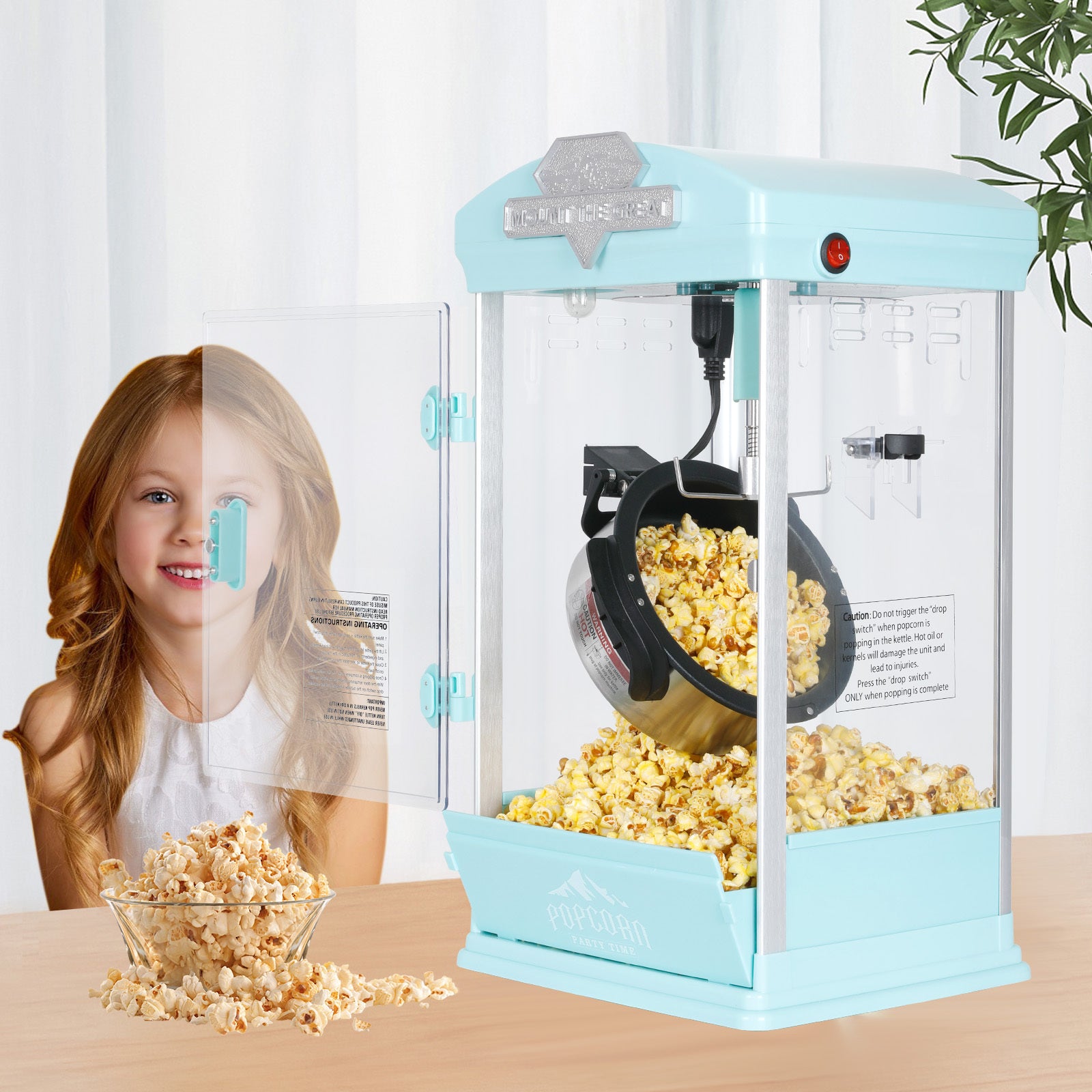 Portable Popcorn MAKER Machine, 8 Ounce Kettle Popcorn Maker , Warming Deck, Countertop Popcorn Popper for Parties, Events, and Home Theater, Green