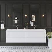 72' Floating Bathroom Vanity with Sink, Modern Wall-Mounted Bathroom Storage Vanity Cabinet with Solid Surface Top Basin and 4 Soft Close Drawers, Glossy White 24V11-72GW