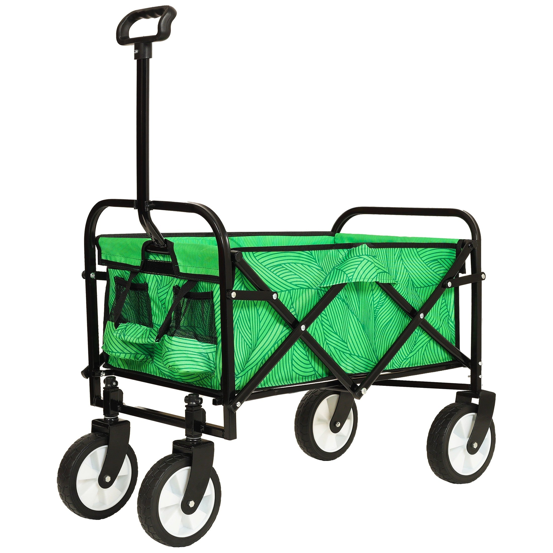 Minimeetall Colorful Collapsible Foldable Wagon Cart with strapping system, Beach Wagon ,Utility Wagon Grocery Cart Camping Shopping Sports Gardeing Fishing Supports 225lbs,green line
