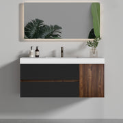Grace 48' Walnut Bathroom Vanity with Glossy White Solid Surface Sink and Soft Black Drawers, Wall Mounted Floating Bathroom Vanity for Modern Bathroom, One-Piece Glossy White Basin, Pre-assembled