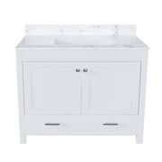Modern 43' Bathroom Vanity with Artificial Marble Carrara White Top Set, Multi-functional Cabinet with Doors and Drawer, Solid Frame and MDF Board