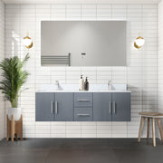 Dark Grey Double Bath Vanity 60 in. W x 22 in. D, White Quartz Top, and Faucet Set