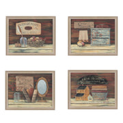 'BATHROOM COLLECTION I' 4-Piece Vignette by Pam Britton, Taupe Frame