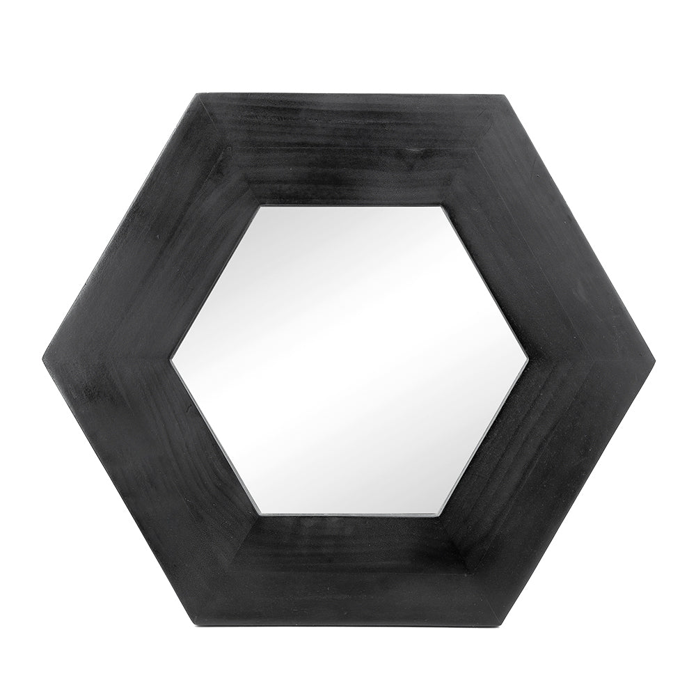 18.5' x 18.5' Hexagon Mirror with Solid Wood Frame, Wall Decor for Living Room Bathroom Hallway, Black