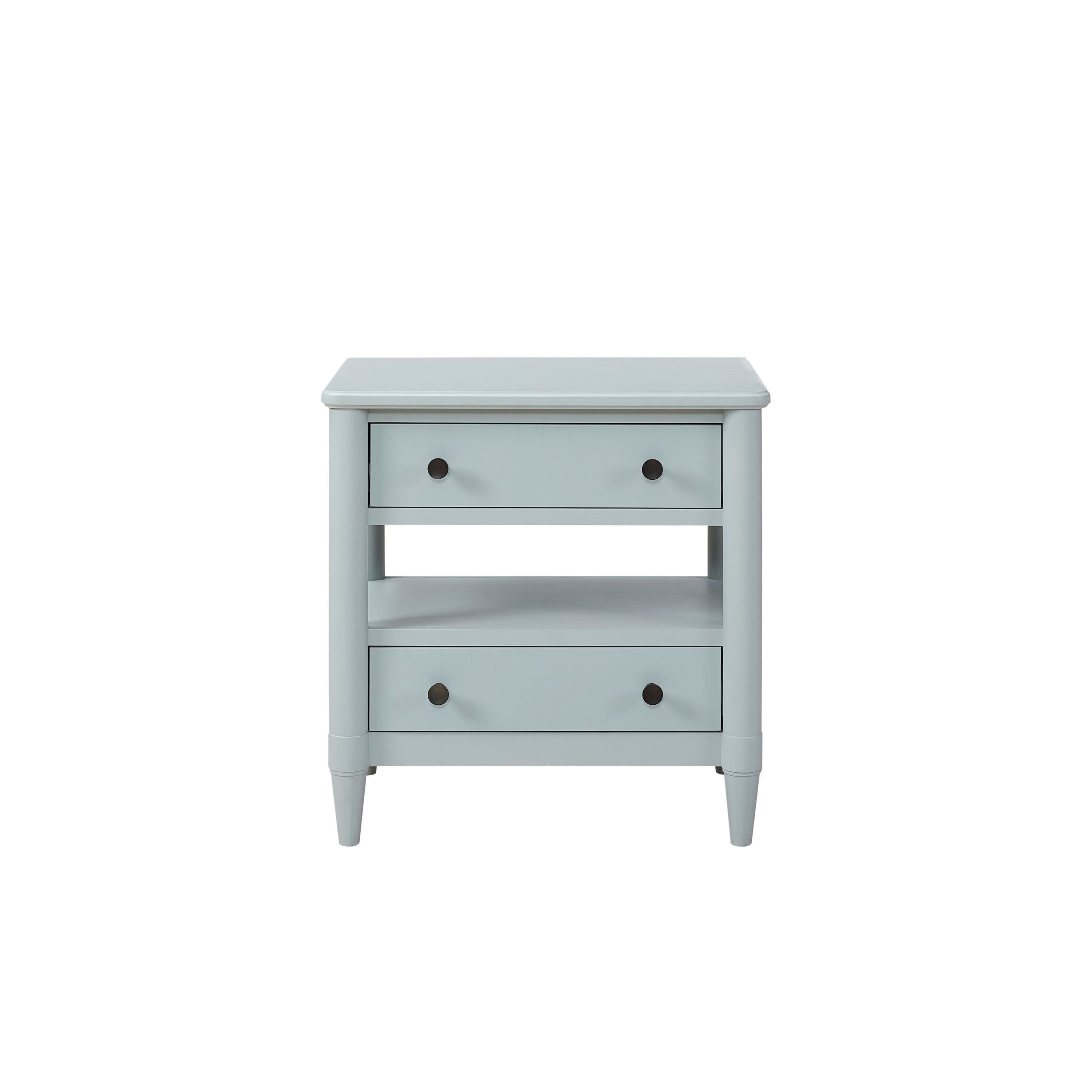 Ocean Finish Open Nightstand with 2 Drawers in Light Blue Solid Wood and MDF