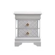 Verona G6735-N Nightstand in Pearl White with Gold Handles and Faux Crystal Accents, Real Wood Veneer Finish, 2-Drawer Storage