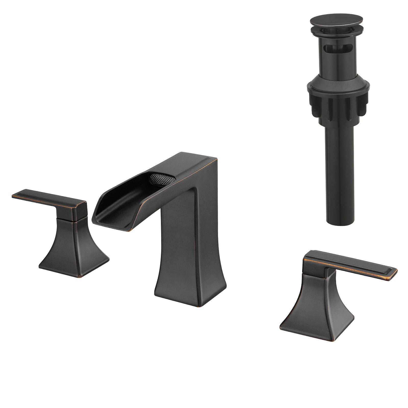 Bathroom Faucets for Sink 3 Hole ORB 8 inch Widespread Bathroom Sink Faucet with Pop Up Drain Double Lever Handle Faucet Bathroom Vanity Faucet Basin Mixer Tap Faucet with Hose