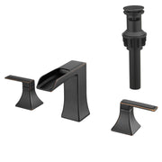 Bathroom Faucets for Sink 3 Hole ORB 8 inch Widespread Bathroom Sink Faucet with Pop Up Drain Double Lever Handle Faucet Bathroom Vanity Faucet Basin Mixer Tap Faucet with Hose