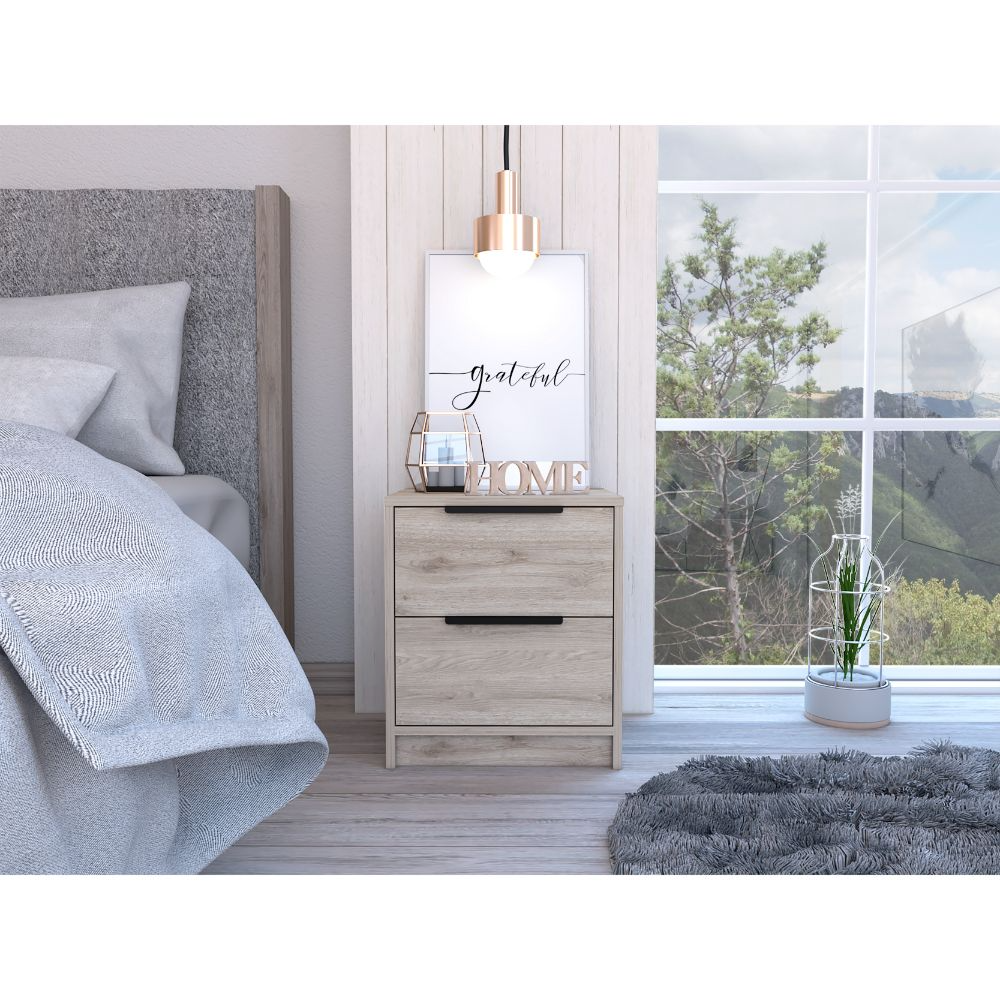 Modern Nightstand 19' H, Two Drawers, Light Gray