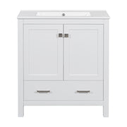 Transitional 30-Inch White Bathroom Vanity with Single Sink, Solid Wood Frame, Soft Closing, Multifunctional Storage