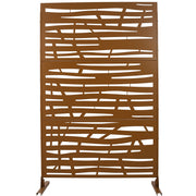 Outdoor & Indoor Metal Privacy Screen 76' H×48' W, Freestanding Decorative Screen for Deck Balcony Patio in Brown