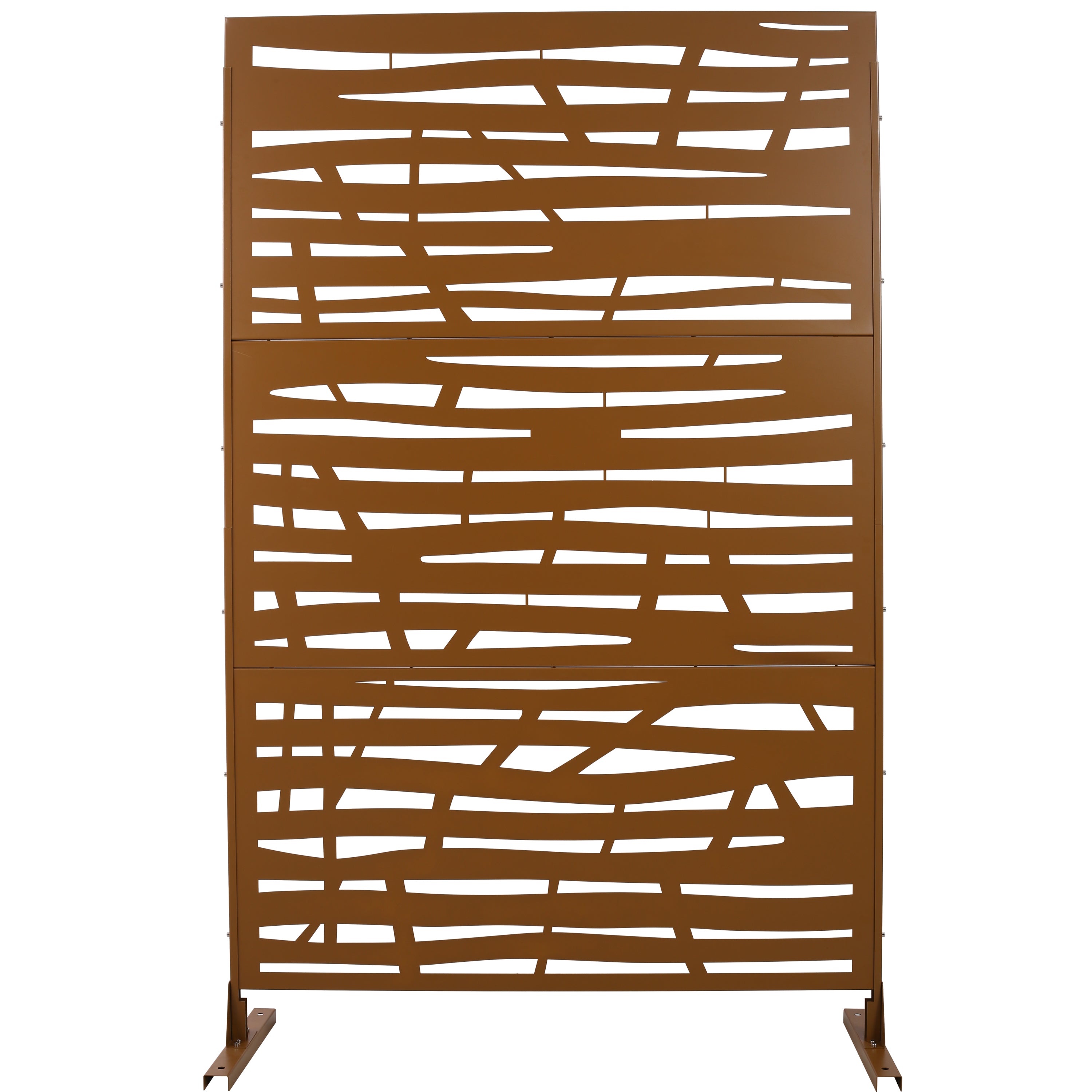 Outdoor & Indoor Metal Privacy Screen 76' H×48' W, Freestanding Decorative Screen for Deck Balcony Patio in Brown
