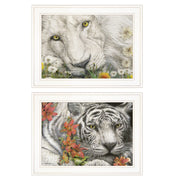 'Tiger Lily Dandy Lion' 2-Piece Vignette By Ed Wargo, Ready to Hang Framed Print, White Frame