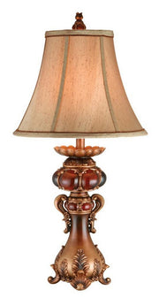 31' Tall Polyresin Table Lamp with Red and Brown finish, Linen Shade