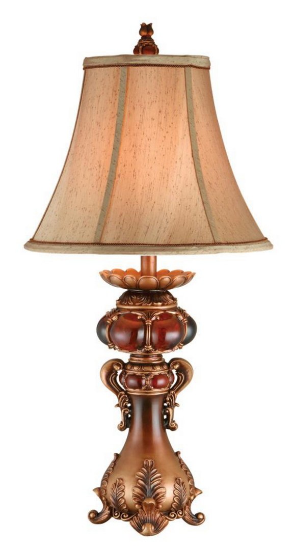 31' Tall Polyresin Table Lamp with Red and Brown finish, Linen Shade